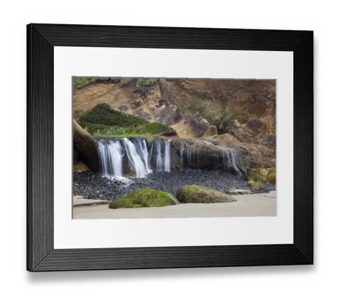 Framed Print : OR, Oregon Coast, Waterfall and rocks, at Hug Point Framed Print : OR, Oregon Coast, Waterfall and rocks, at Hug Point