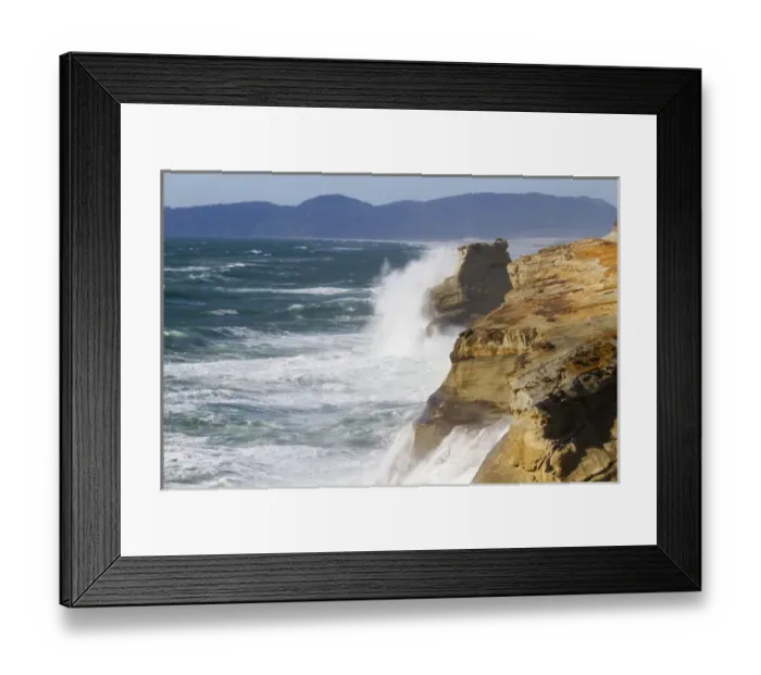 Framed Print : OR, Cape Kiwanda, Ocean waves crashing on the cape
