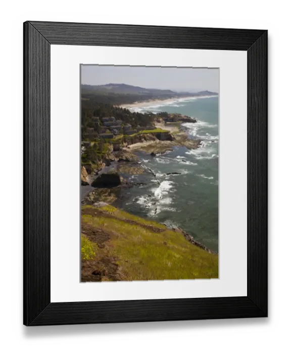 Framed Print : OR, Cape Foulweather, view of beach and Otter Rock Framed Print : OR, Cape Foulweather, view of beach and Otter Rock