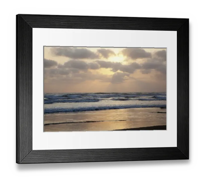 Framed Print : OR, Cannon Beach, ocean waves at sunset