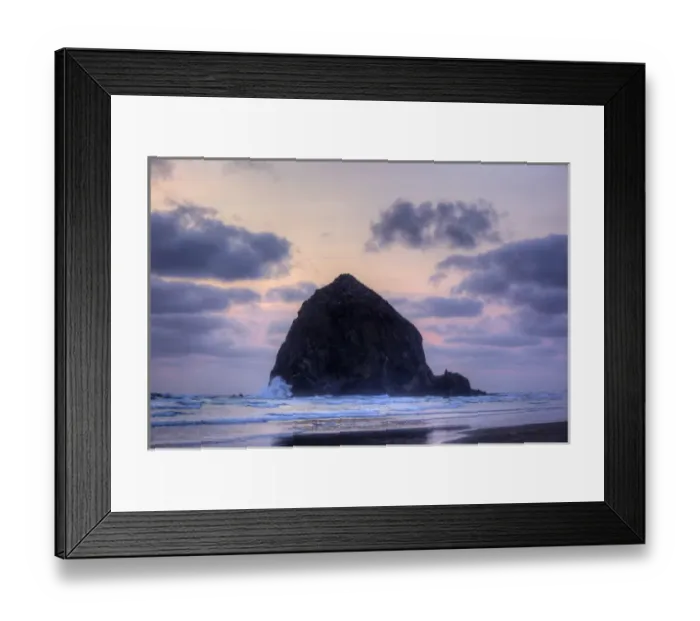 Framed Print : OR, Cannon Beach, Haystack Rock at sunset