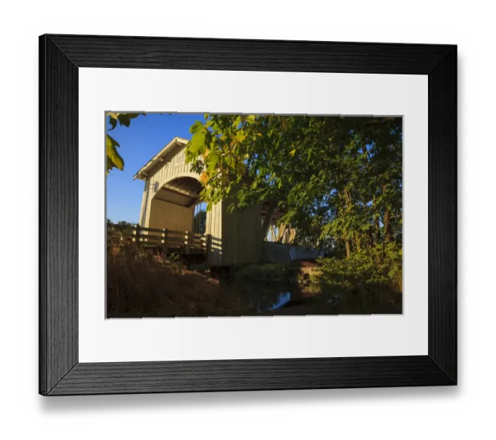 Framed Print : USA, Oregon, Scio, the Gilkey Bridge, covered bridge in early Autumn