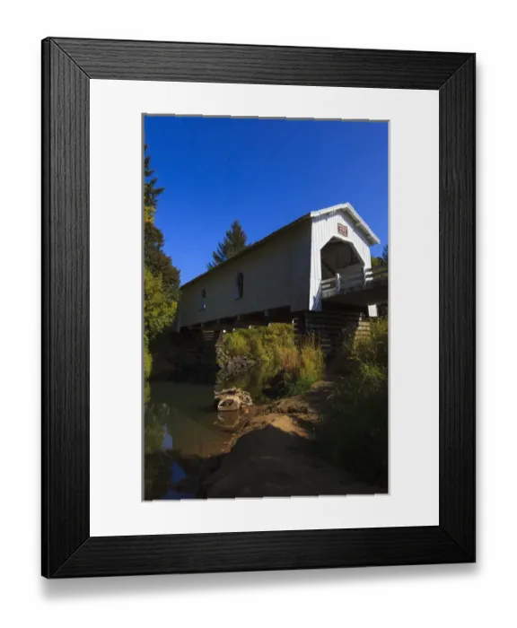 Framed Print : USA, Oregon, Scio, Hoffman Bridge across Crabtree Creek in early Autumn Framed Print : USA, Oregon, Scio, Hoffman Bridge across Crabtree Creek in early Autumn