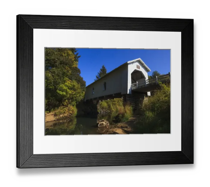 Framed Print : USA, Oregon, Scio, Hoffman Bridge across Crabtree Creek in early Autumn Framed Print : USA, Oregon, Scio, Hoffman Bridge across Crabtree Creek in early Autumn