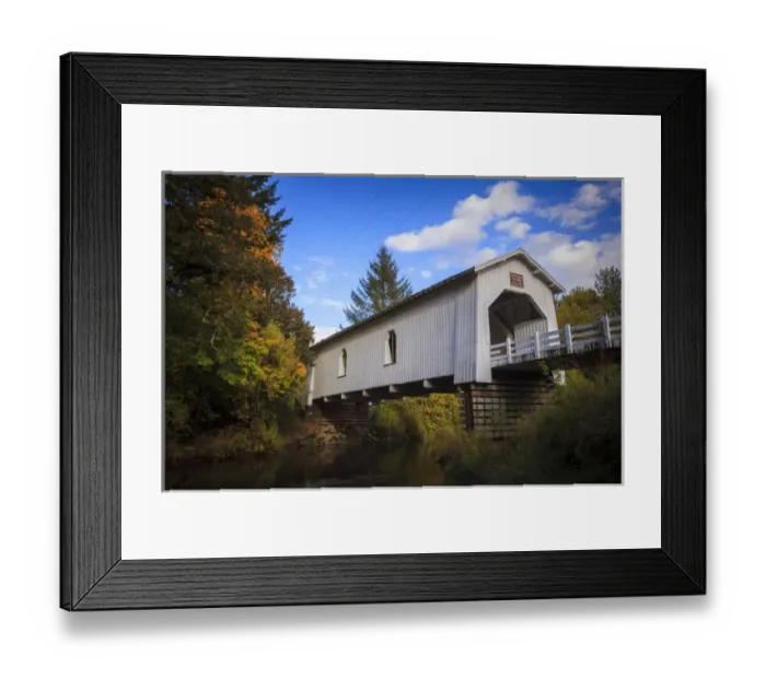 Framed Print : USA, Oregon, Scio, Hoffman Bridge across Crabtree Creek in early Autumn Framed Print : USA, Oregon, Scio, Hoffman Bridge across Crabtree Creek in early Autumn