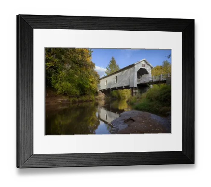 Framed Print : USA, Oregon, Scio, Hoffman Bridge across Crabtree Creek in early Autumn. Digital Composite Framed Print : USA, Oregon, Scio, Hoffman Bridge across Crabtree Creek in early Autumn. Digital Composite