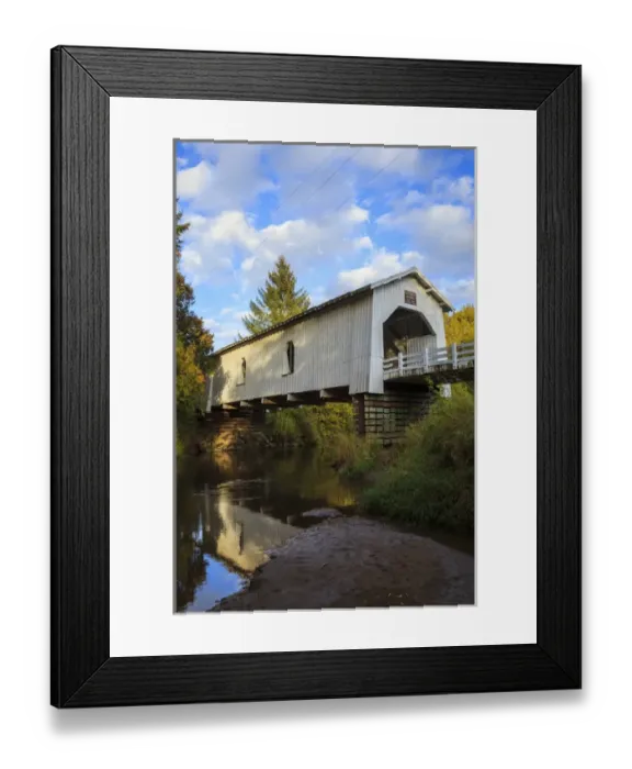 Framed Print : USA, Oregon, Scio, Hoffman Bridge across Crabtree Creek in early Autumn