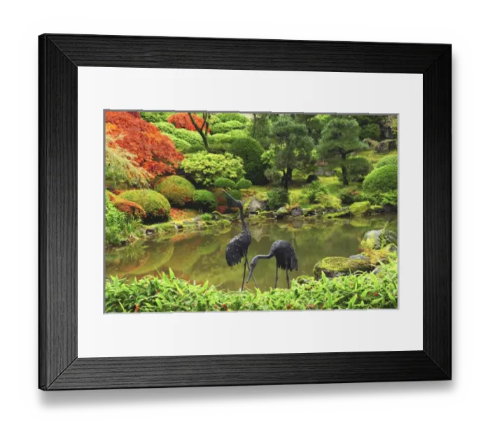 Framed Print : Heron Sculptures in the Portland Japanese Garden, Portland Japanese Garden, Portland