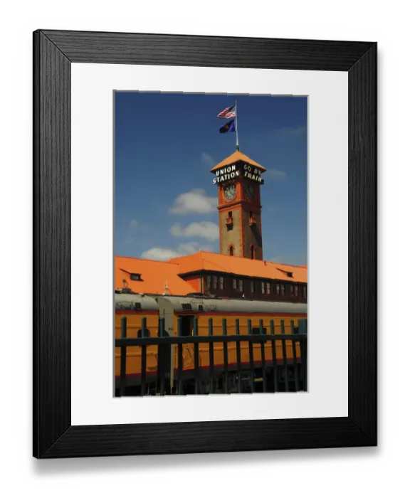 Framed Print : Train and Gate at Union Station; Portland; Oregon; USA