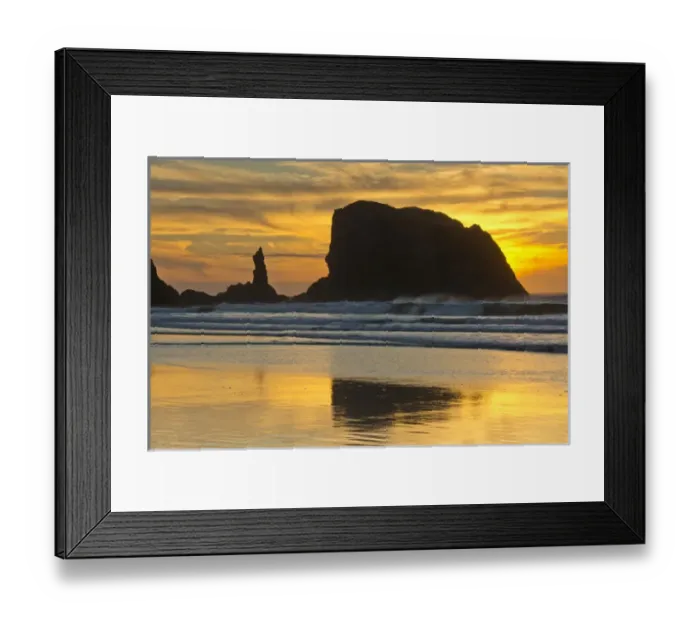 Framed Print : golden sunset; sea stacks; Bandon by the Sea; Oregon; USA Framed Print : golden sunset; sea stacks; Bandon by the Sea; Oregon; USA