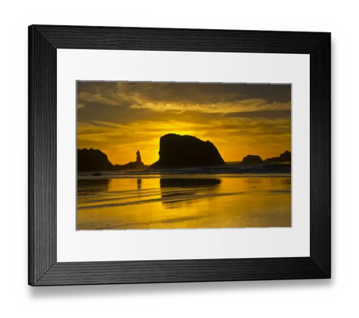 Framed Print : golden sunset; sea stacks; Bandon, Oregon; USA Framed Print : golden sunset; sea stacks; Bandon, Oregon; USA