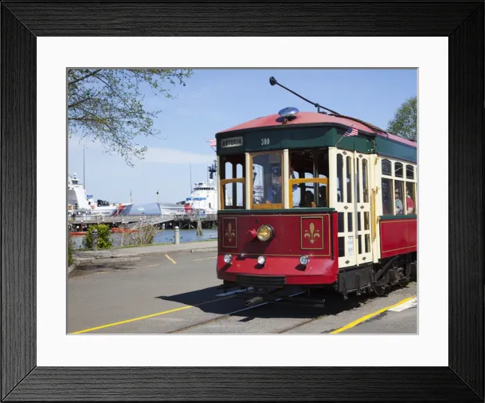 Framed Print : OR, Astoria, Astoria Riverfront Trolley, restored 1913 trolley