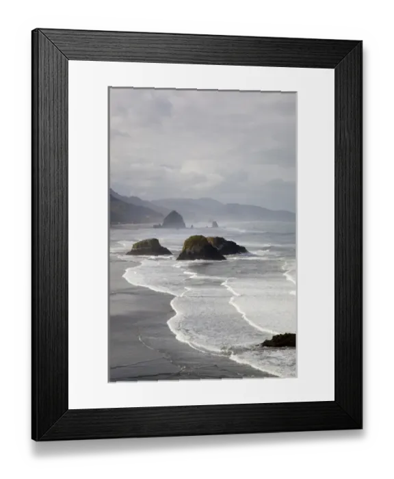 Framed Print : OR, Oregon Coast, Ecola State Park, Crescent Beach, Cannon Beach and Haystack Rock