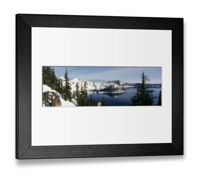 Framed Print : USA, Oregon, Crater Lake National Park, View of snow covered mountains with Crater lake