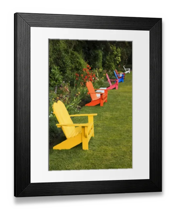 Framed Print : USA, Oregon, Keizer, Schreiners Iris Gardens, benches in the garden Framed Print : USA, Oregon, Keizer, Schreiners Iris Gardens, benches in the garden