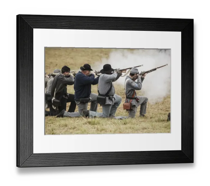 Framed Print : USA, Oregon, Brooks, Willamette Mission State Park, Confederate infantry in battle Framed Print : USA, Oregon, Brooks, Willamette Mission State Park, Confederate infantry in battle