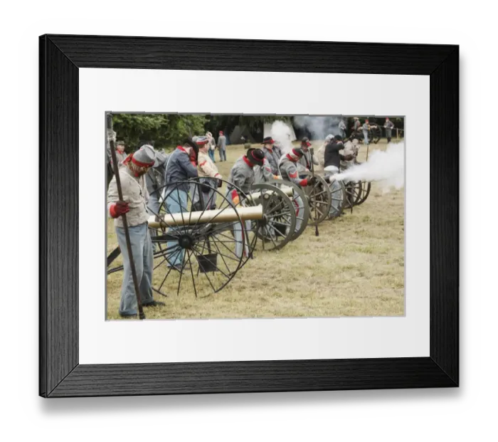 Framed Print : USA, Oregon, Brooks, Willamette Mission State Park, Confederate artillery in combat Framed Print : USA, Oregon, Brooks, Willamette Mission State Park, Confederate artillery in combat