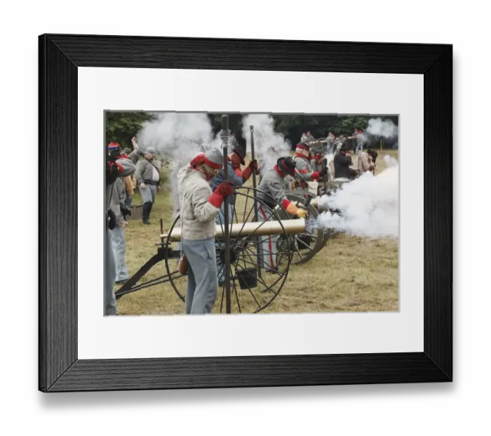 Framed Print : USA, Oregon, Brooks, Willamette Mission State Park, Confederate artillery in combat Framed Print : USA, Oregon, Brooks, Willamette Mission State Park, Confederate artillery in combat