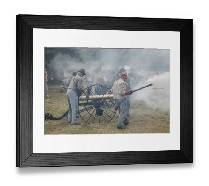 Framed Print : USA, Oregon, Brooks, Willamette Mission State Park, Confederate artillery in combat Framed Print : USA, Oregon, Brooks, Willamette Mission State Park, Confederate artillery in combat