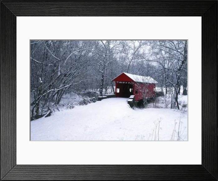 Framed Print : USA, Pennsylvania, Mariana County. Hughes Covered Bridge in winter Framed Print : USA, Pennsylvania, Mariana County. Hughes Covered Bridge in winter