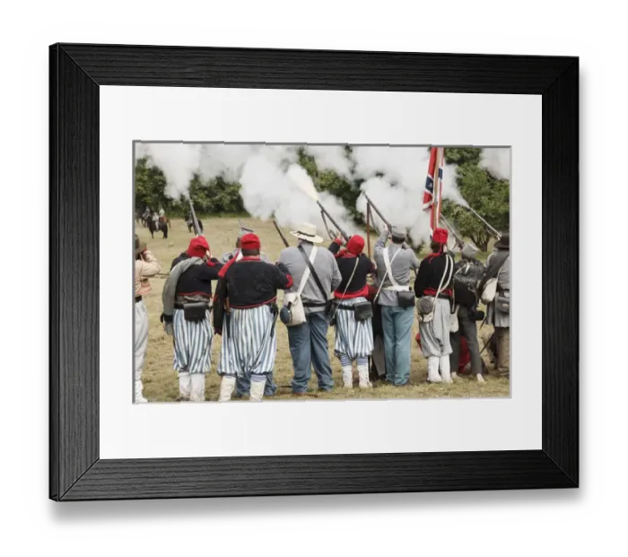 Framed Print : USA, Oregon, Brooks, Willamette Mission State Park, Confederate infantry fires to Framed Print : USA, Oregon, Brooks, Willamette Mission State Park, Confederate infantry fires to
