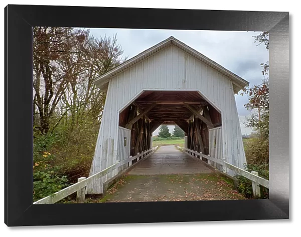 USA, Oregon, Corvallis, Irish Bend Bridge. Digital Composite, HDR