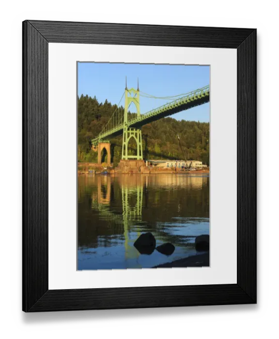 Framed Print : USA, Oregon, Portland, Cathedral Park, the St. Johns Bridge in the early morning Framed Print : USA, Oregon, Portland, Cathedral Park, the St. Johns Bridge in the early morning