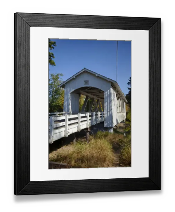 Framed Print : USA, Oregon, Scio, the Larwood Bridge, covered bridge over Crabtree Creek in early Autumn Framed Print : USA, Oregon, Scio, the Larwood Bridge, covered bridge over Crabtree Creek in early Autumn