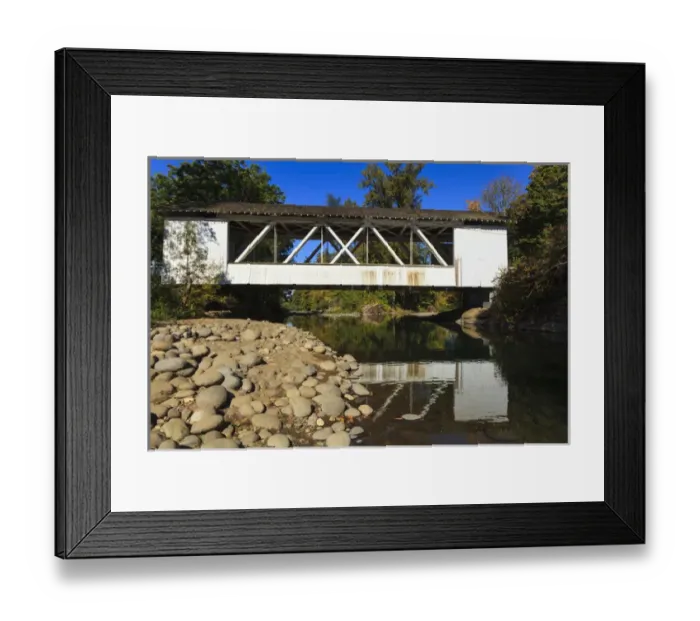 Framed Print : USA, Oregon, Scio, the Larwood Bridge, covered bridge over Crabtree Creek in early Autumn Framed Print : USA, Oregon, Scio, the Larwood Bridge, covered bridge over Crabtree Creek in early Autumn