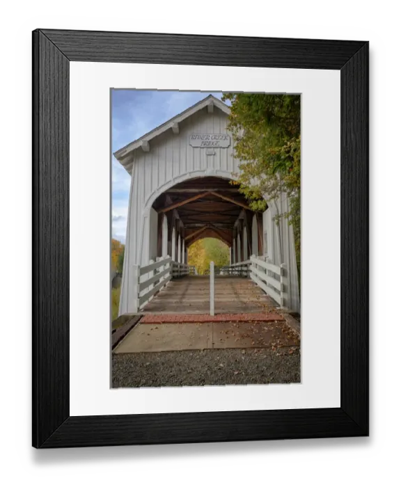 Framed Print : USA, Oregon, Pedee, Minnie Ritner Ruiter Wayside, Ritner Creek Bridge, covered bridge