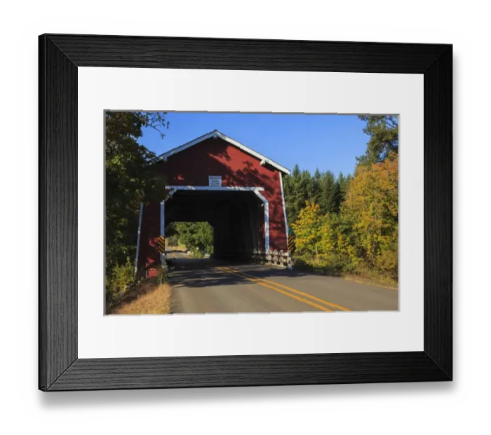 Framed Print : USA, Oregon, Scio, the Shimanek, covered bridge over Thomas Creek in early Autumn Framed Print : USA, Oregon, Scio, the Shimanek, covered bridge over Thomas Creek in early Autumn
