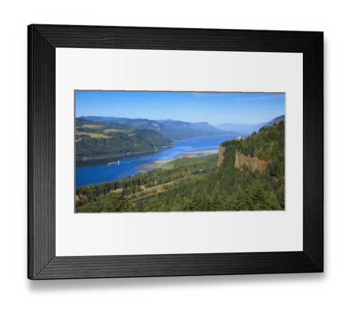 Framed Print : USA, Oregon, Columbia Gorge, Chanticleer Point, a barge passing Vista House, navigating Framed Print : USA, Oregon, Columbia Gorge, Chanticleer Point, a barge passing Vista House, navigating