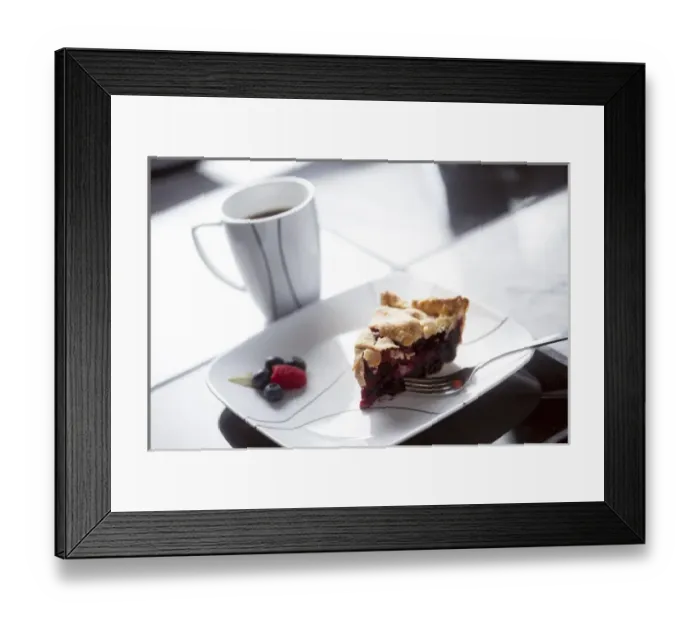 Framed Print : USA, Oregon, Keizer, a piece of raspberry  /  blueberry pie and a cup of coffee