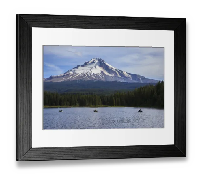 Framed Print : USA, Trillium Lake, fishermen on Trillium Lake in front of Mt. Hood Framed Print : USA, Trillium Lake, fishermen on Trillium Lake in front of Mt. Hood