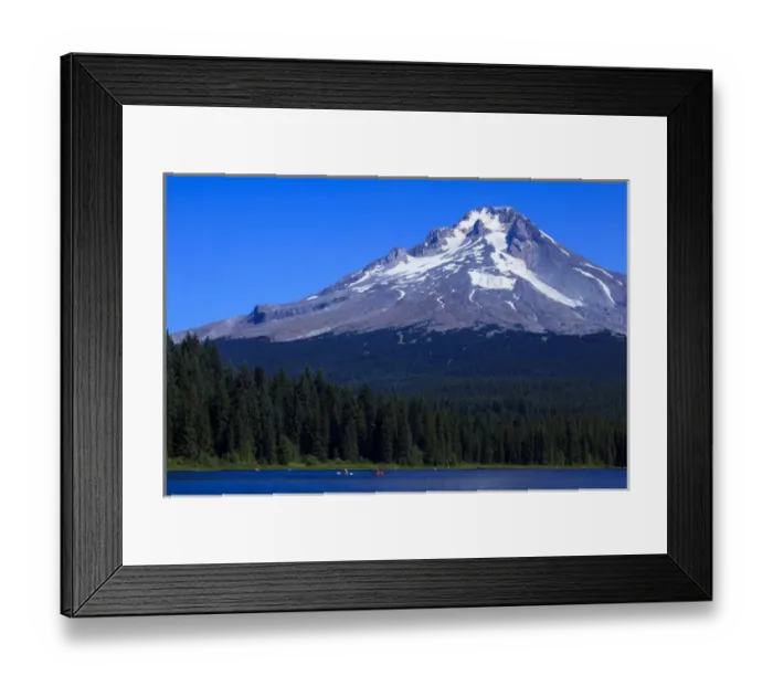 Framed Print : USA, Oregon, Trillium Lake, paddlers on lake in front of Mt. Hood Framed Print : USA, Oregon, Trillium Lake, paddlers on lake in front of Mt. Hood