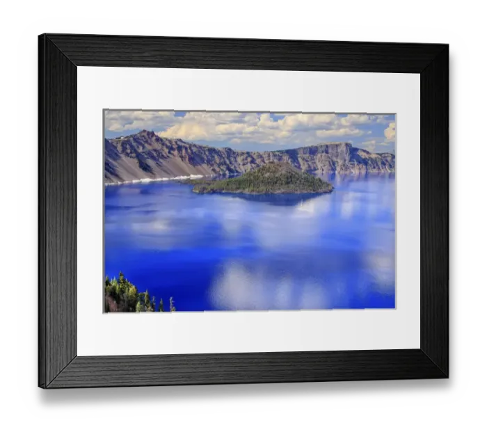 Framed Print : Crater Lake Reflection Wizard Island, Clouds Blue Sky Oregon Pacific Northwest Framed Print : Crater Lake Reflection Wizard Island, Clouds Blue Sky Oregon Pacific Northwest