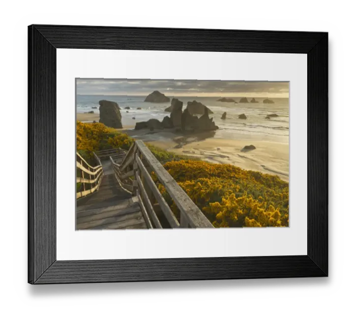 Framed Print : A stairway leads to the beach in Bandon, Oregon Framed Print : A stairway leads to the beach in Bandon, Oregon