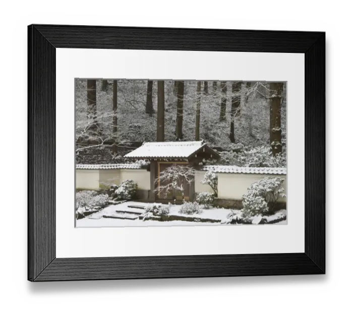 Framed Print : Portland Japanese Garden with a rare snow, Oregon