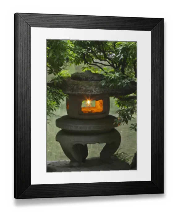 Framed Print : Illuminated stone lantern in Portland Japanese Garden Framed Print : Illuminated stone lantern in Portland Japanese Garden