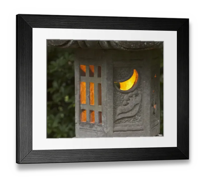 Framed Print : Illuminated lantern in Portland Japanese Garden, Oregon