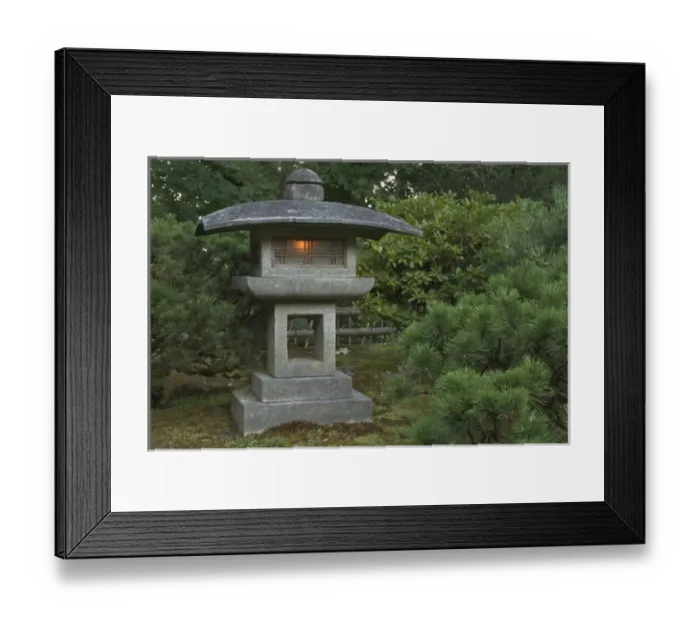 Framed Print : Illuminated stone lantern in Portland Japanese Garden
