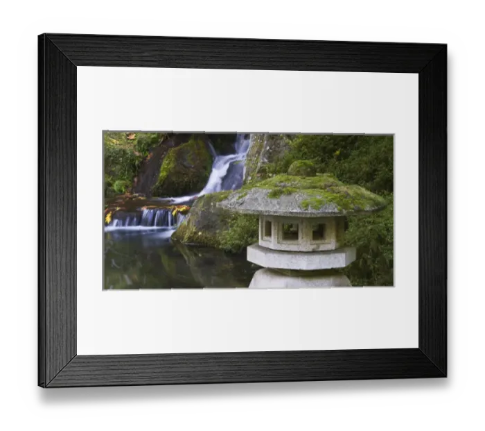 Framed Print : Stone lantern and Heavenly Falls, Portland Japanese Garden, Oregon Framed Print : Stone lantern and Heavenly Falls, Portland Japanese Garden, Oregon