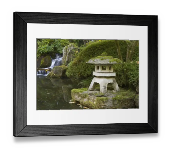 Framed Print : Stone lantern and Heavenly Falls, Portland Japanese Garden, Oregon Framed Print : Stone lantern and Heavenly Falls, Portland Japanese Garden, Oregon