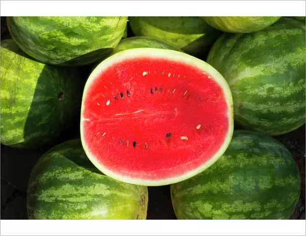 Watermelon for sale at a farmers market, Charleston, South Carolina. USA