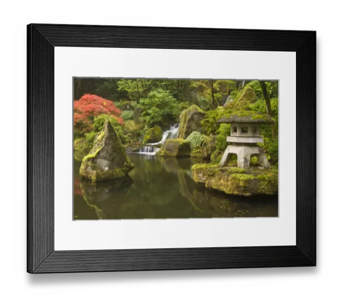 Framed Print : Stone lantern at koi pond at the Portland Japanese Garden, Oregon Framed Print : Stone lantern at koi pond at the Portland Japanese Garden, Oregon