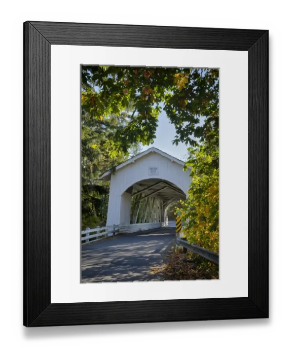 Framed Print : USA, Oregon, Scio, the Hannah Bridge, covered bridge over Thomas Creek in early Autumn Framed Print : USA, Oregon, Scio, the Hannah Bridge, covered bridge over Thomas Creek in early Autumn