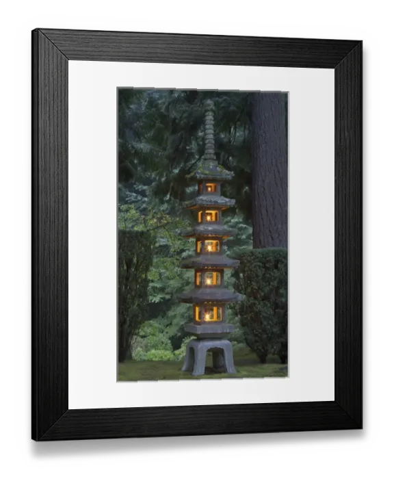Framed Print : Stone lantern illuminated with candles, Portland Japanese Garden, Oregon