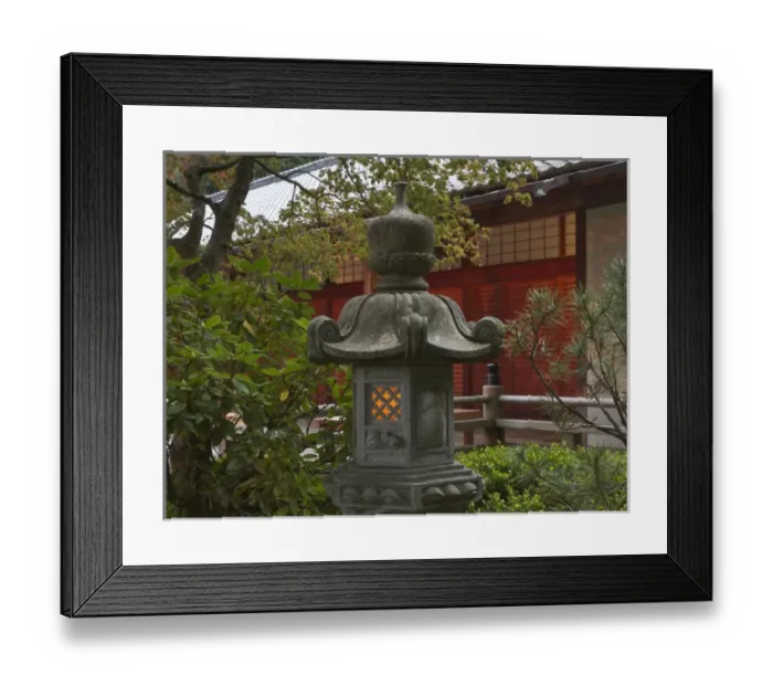 Framed Print : Illuminated stone lantern and pavillion in Portland Japanese Garden, Oregon Framed Print : Illuminated stone lantern and pavillion in Portland Japanese Garden, Oregon