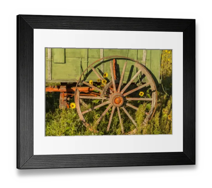 Framed Print : USA, South Dakota, Wild Horse Sanctuary. Close-up of vintage wagon