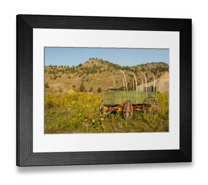 Framed Print : USA, South Dakota, Wild Horse Sanctuary. Scenic with vintage wagon Framed Print : USA, South Dakota, Wild Horse Sanctuary. Scenic with vintage wagon